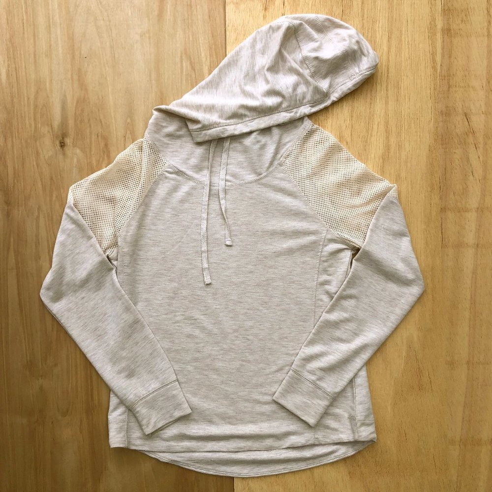 JUST BE FREE Women’s Mesh Shoulders Heather Gray Pullover Lightweight Hoodie M